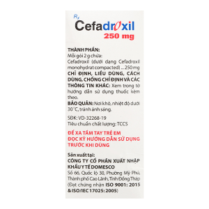 Bột pha hỗn dịch uống Cefadroxil Domesco 250mg trị nhiễm khuẩn (10 gói x 2g)