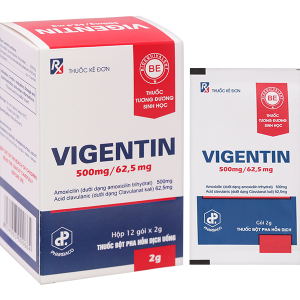 Bột pha hỗn dịch uống Vigentin 500mg/62.5mg trị nhiễm khuẩn (12 gói x 2g)