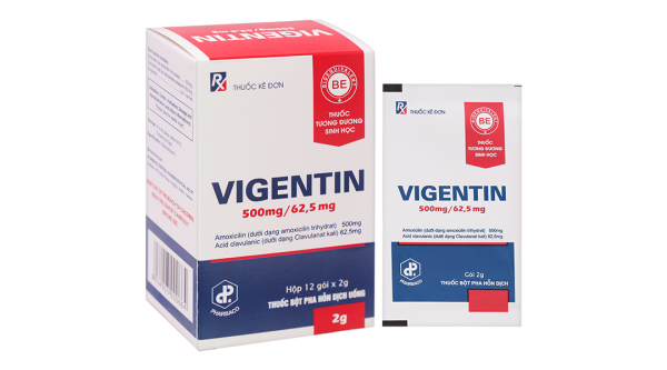 Bột pha hỗn dịch uống Vigentin 500mg/62.5mg trị nhiễm khuẩn (12 gói x 2g)
