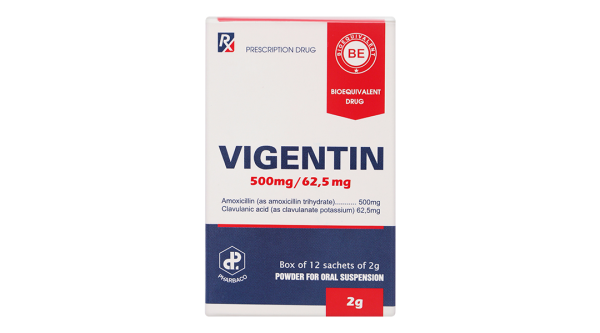 Bột pha hỗn dịch uống Vigentin 500mg/62.5mg trị nhiễm khuẩn (12 gói x 2g)