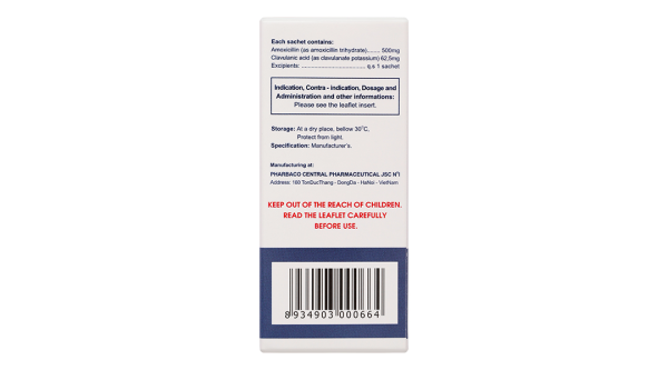 Bột pha hỗn dịch uống Vigentin 500mg/62.5mg trị nhiễm khuẩn (12 gói x 2g)