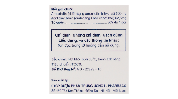 Bột pha hỗn dịch uống Vigentin 500mg/62.5mg trị nhiễm khuẩn (12 gói x 2g)