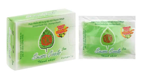Bột sủi Sensa Cools Fizz hương chanh thanh nhiệt, bổ sung vitamin C hộp 6 gói x 7g