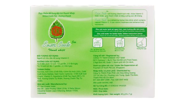 Bột sủi Sensa Cools Fizz hương chanh thanh nhiệt, bổ sung vitamin C hộp 6 gói x 7g