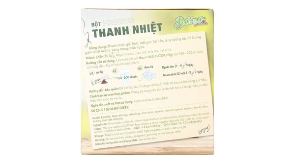 Bột Thanh Nhiệt Datino hỗ trợ thanh nhiệt, mát gan, lợi tiểu hộp 10 gói x 8g