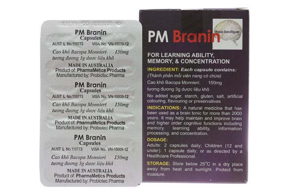 PM Branin 150mg cải thiện các chức năng não, cải thiện trí nhớ (5 vỉ x 12 viên)