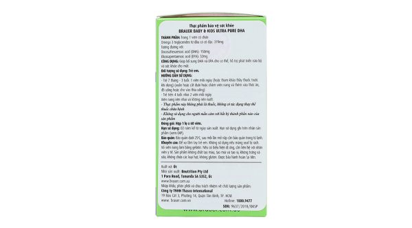 Brauer Ultra Pure DHA hỗ trợ trí não, bổ mắt cho bé chai 60 viên