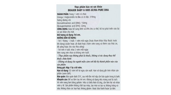 Brauer Ultra Pure DHA hỗ trợ trí não, bổ mắt cho bé chai 60 viên