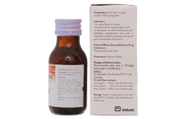 Hỗn dịch uống Brufen 100mg/5ml giảm đau, hạ sốt chai 60ml