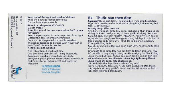 Bút tiêm Saxenda 6mg/ml giảm cân nặng, hỗ trợ cho chế độ ăn giảm calo (3 cây x 3ml)