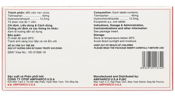 CadisAPC 40/12.5 điều trị tăng huyết áp nguyên phát (3 vỉ x 10 viên)