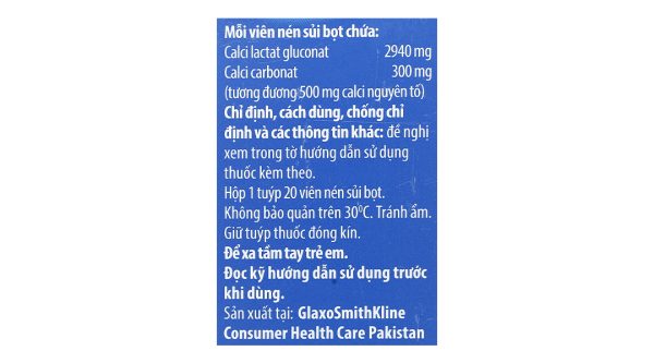 Viên nén sủi bọt CalSource bổ sung canxi tuýp 20 viên