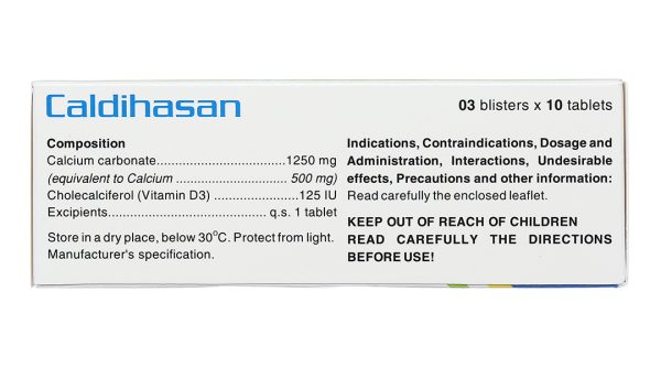 Caldihasan trị loãng xương, còi xương (3 vỉ x 10 viên)