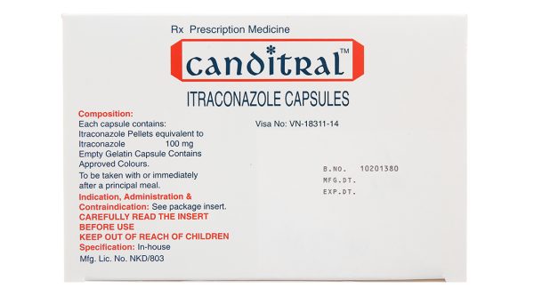 Canditral 100mg trị nhiễm nấm (10 vỉ x 4 viên)