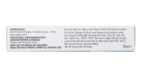 Canesten Cream 1% trị các bệnh nhiễm nấm ngoài da tuýp 20g