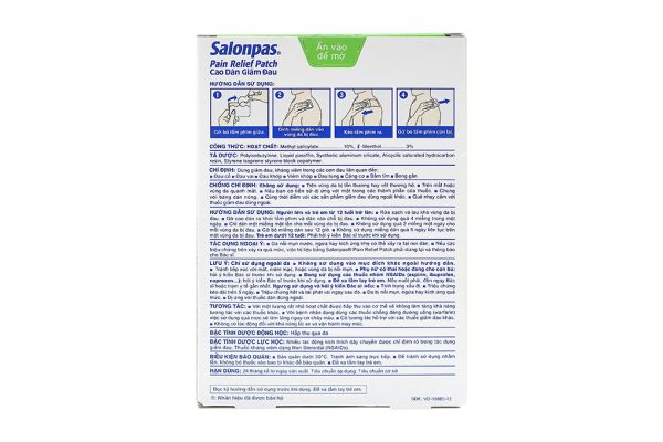 Cao dán Salonpas Pain Relief Patch (7cm x 10cm) giảm đau, kháng viêm hộp 3 miếng