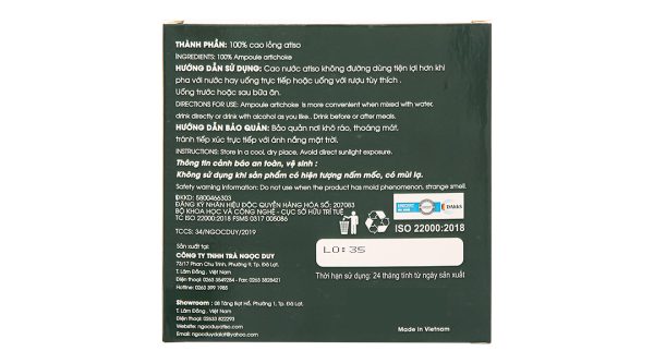 Cao nước Atisô Ngọc Duy không đường giúp bổ gan, lợi mật hộp 10 ống x 10ml