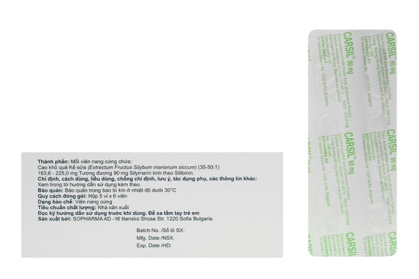 Carsil 90mg hỗ trợ trị viêm gan, xơ gan, gan nhiễm mỡ (5 vỉ x 6 viên)