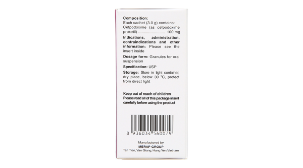 Cốm pha hỗn dịch uống Cebest 100mg trị nhiễm khuẩn (20 gói x 3g)