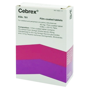 Cebrex 40mg điều trị rối loạn tuần hoàn não, tuần hoàn ngoại biên (6 vỉ x 20 viên)