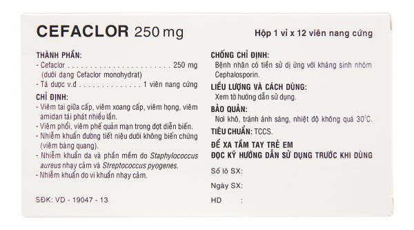 Cefaclor Uphace 250mg trị viêm tai giữa cấp, viêm xoang cấp (1 vỉ x 12 viên)