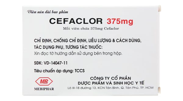 Cefaclor Mediphar 375mg trị nhiễm khuẩn đường hô hấp (1 vỉ x 10 viên)