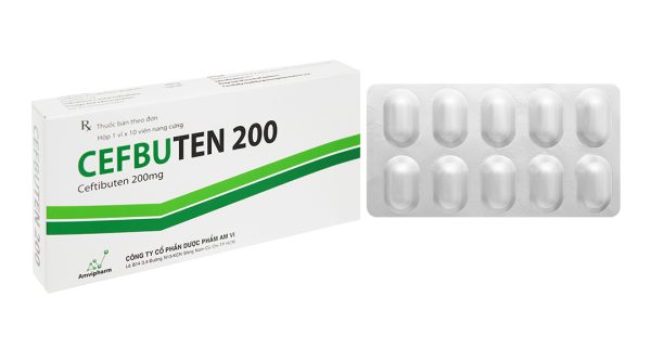 Cefbuten 200 trị nhiễm khuẩn vừa và nhẹ (1 vỉ x 10 viên)