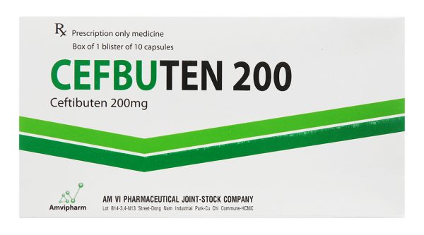 Cefbuten 200 trị nhiễm khuẩn vừa và nhẹ (1 vỉ x 10 viên)
