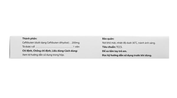Cefbuten 200 trị nhiễm khuẩn vừa và nhẹ (1 vỉ x 10 viên)