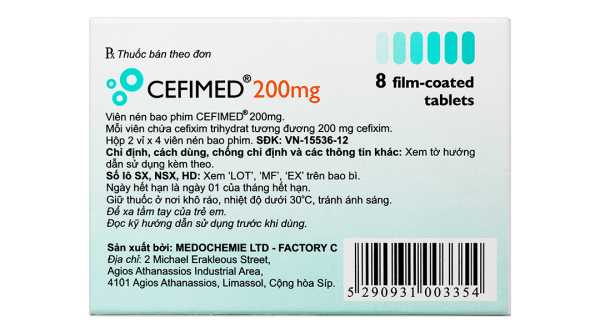 Cefimed 200mg trị các nhiễm khuẩn cấp (2 vỉ x 4 viên)