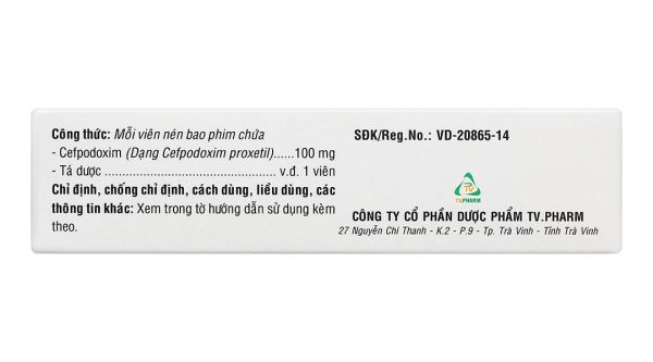 Cefpodoxim TV.Pharm 100mg điều trị nhiễm khuẩn (3 vỉ x 10 viên)