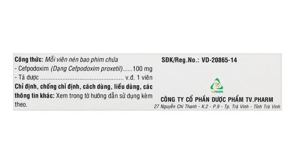 Cefpodoxim TV.Pharm 100mg điều trị nhiễm khuẩn (3 vỉ x 10 viên)