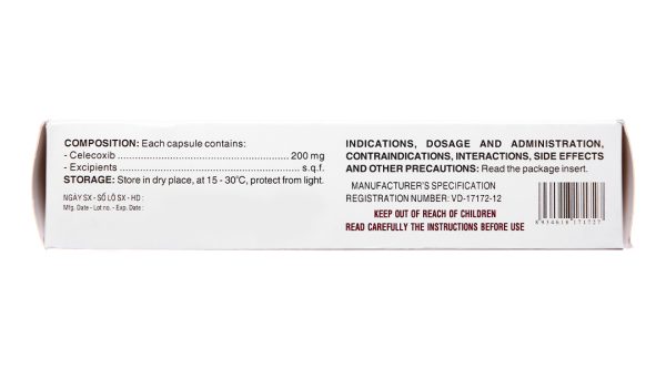 Celecoxib Domesco 200mg trị chứng thoái hóa khớp, viêm khớp dạng thấp (3 vỉ x 10 viên)