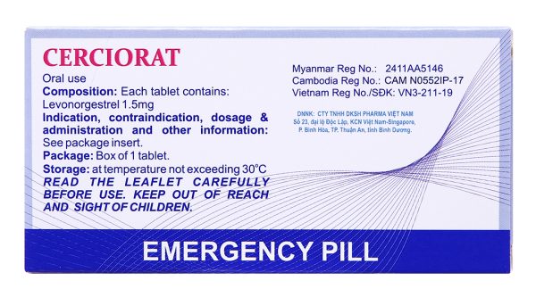 Cerciorat thuốc tránh thai khẩn cấp trong vòng 72 giờ (1 vỉ x 1 viên)