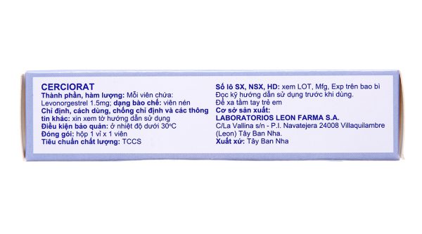 Cerciorat thuốc tránh thai khẩn cấp trong vòng 72 giờ (1 vỉ x 1 viên)