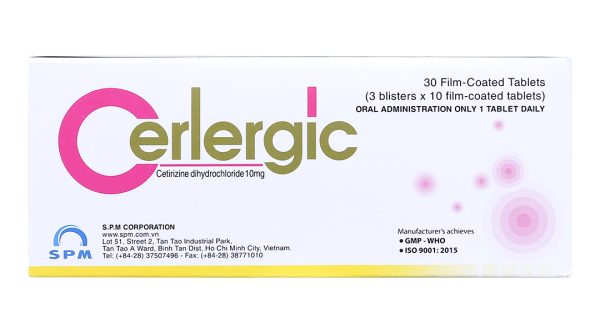 Cerlergic 10mg trị viêm mũi dị ứng, mày đay (3 vỉ x 10 viên)