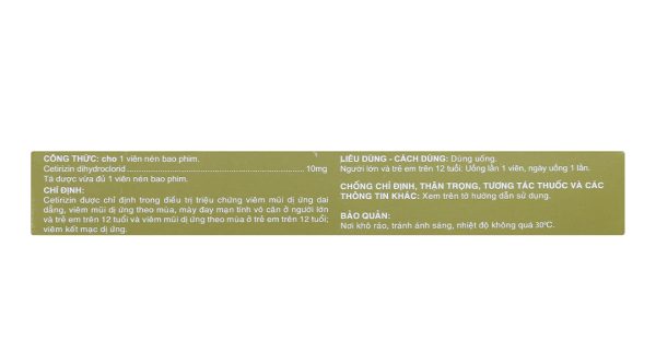 Cerlergic 10mg trị viêm mũi dị ứng, mày đay (3 vỉ x 10 viên)