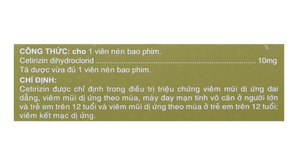 Cerlergic 10mg trị viêm mũi dị ứng, mày đay (3 vỉ x 10 viên)