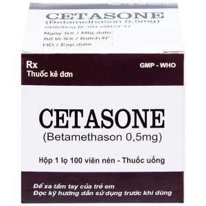 Cetasone 0.5mg điều trị bệnh thấp khớp, các trạng thái dị ứng, viêm da lọ 100 viên