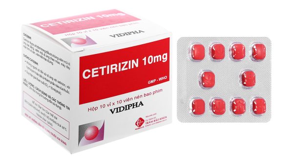 Cetirizin Vidipha 10mg trị viêm mũi dị ứng, mề đay (10 vỉ x 10 viên)