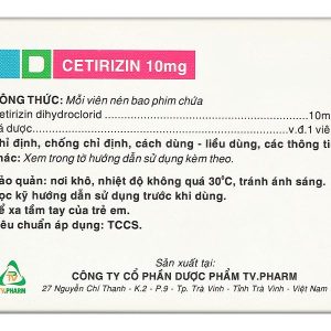 Cetirizin TV.Pharm 10mg điều trị viêm mũi dị ứng, mày đay (10 vỉ x 10 viên)