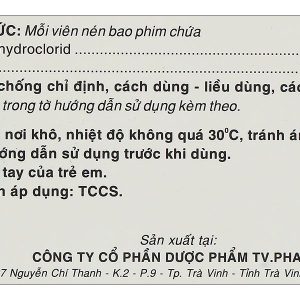 Cetirizin TV.Pharm 10mg điều trị viêm mũi dị ứng, mày đay (10 vỉ x 10 viên)