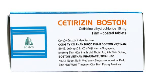 Cetirizin Boston 10mg giảm triệu chứng viêm mũi dị ứng, mày đay (10 vỉ x 10 viên)