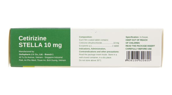 Cetirizine Stella 10mg giảm các triệu chứng viêm mũi dị ứng (5 vỉ x 10 viên)