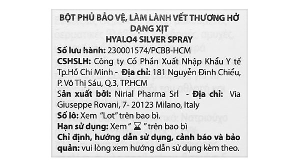 Chai xịt Hyalo4 Silver Spray hỗ trợ điều trị vết thương chai 50ml