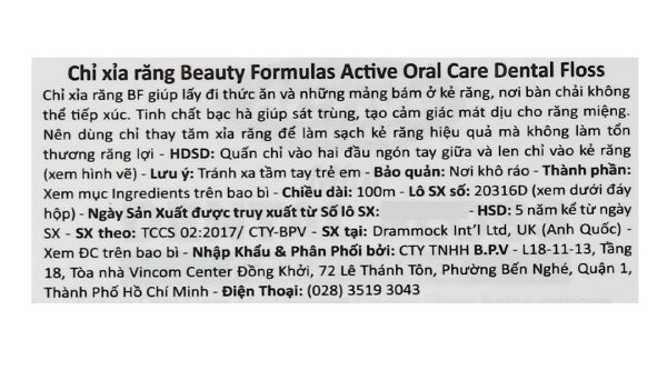 Chỉ nha khoa Beauty Formulas Active Oral Care cuộn 100m