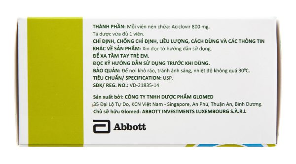 Ciclevir 800 thuốc trị và phòng virus Herpes simplex (10 vỉ x 5 viên)