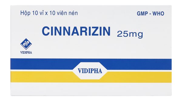Cinnarizin Vidipha 25mg trị rối loạn tiền đình, chống say xe (10 vỉ x 10 viên)