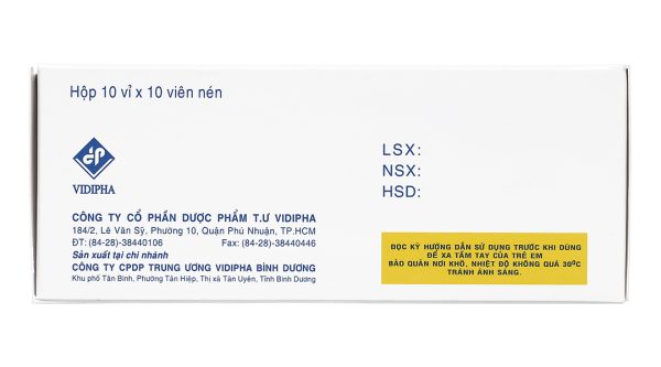 Cinnarizin Vidipha 25mg trị rối loạn tiền đình, chống say xe (10 vỉ x 10 viên)