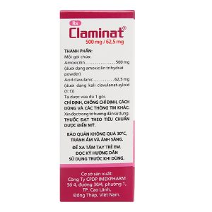 Bột pha hỗn dịch uống Claminat 500mg/62.5mg trị nhiễm khuẩn (1 túi x 12 gói)